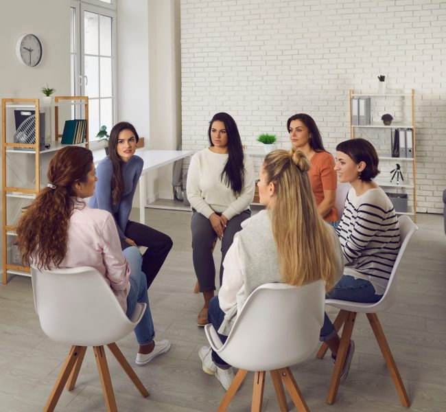 Young,Women,Telling,Their,Stories,In,Therapy,Session,Or,Support
